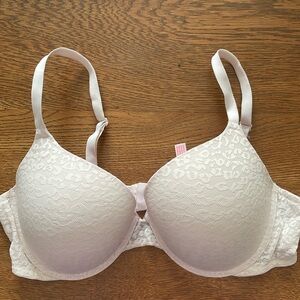 Victorias Secret PINK Wear Everywhere Push Up White Cheetah Lace Bra